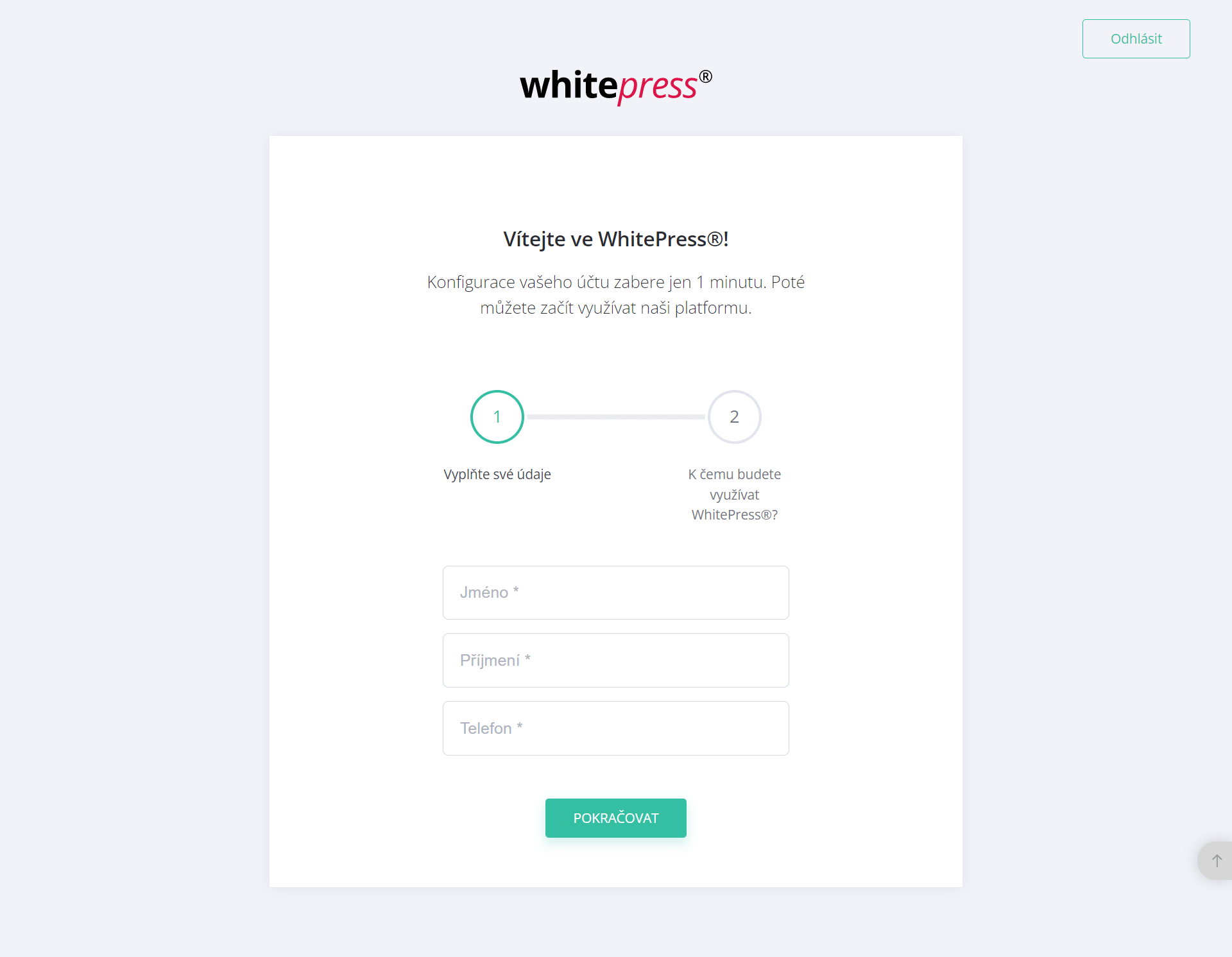 Dokončení registrace na WhitePress
